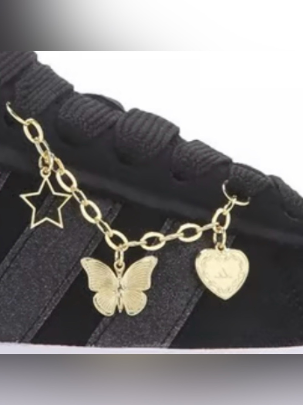 Shoelace charms/jewelry. Gold tone. Heart. Butterfly. Star.